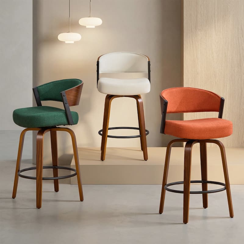 Upholstered Swivel Counter Height Bar Stool with Curved Back and Bentwood Frame - 37.2"H x 19.1"W x 20.5"D