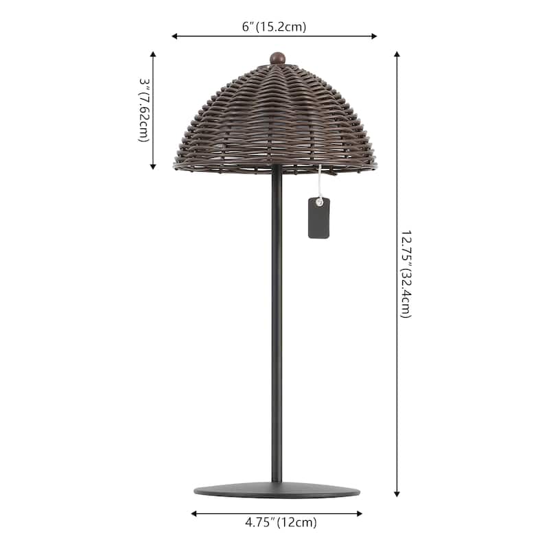 12.75" Coastal Cordless LED Table Lamp, Wicker Shade, Dimmable, Indoor/Outdoor (Set of 2) - 12.75