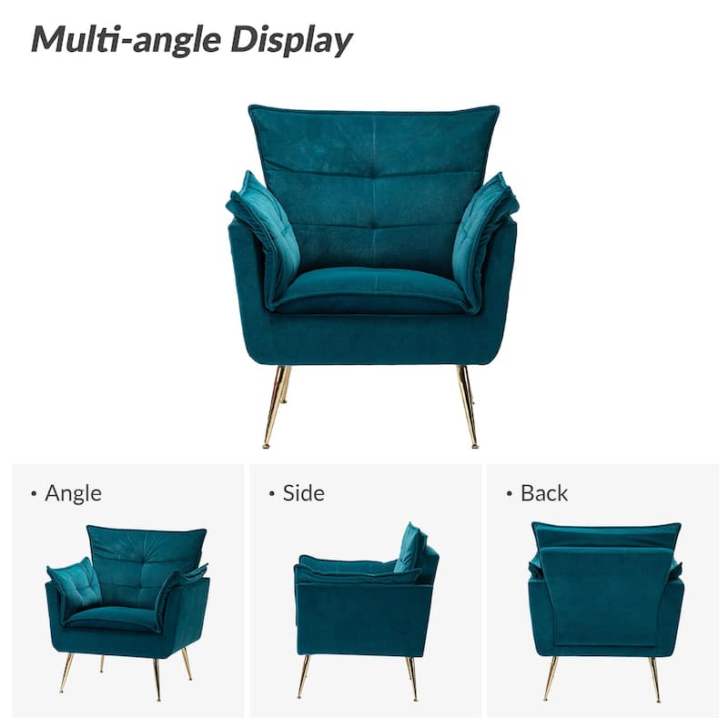 1ida Modern Velvet Tufted Accent Armchair with Gold Metal Legs Set of 2 by HULALA HOME