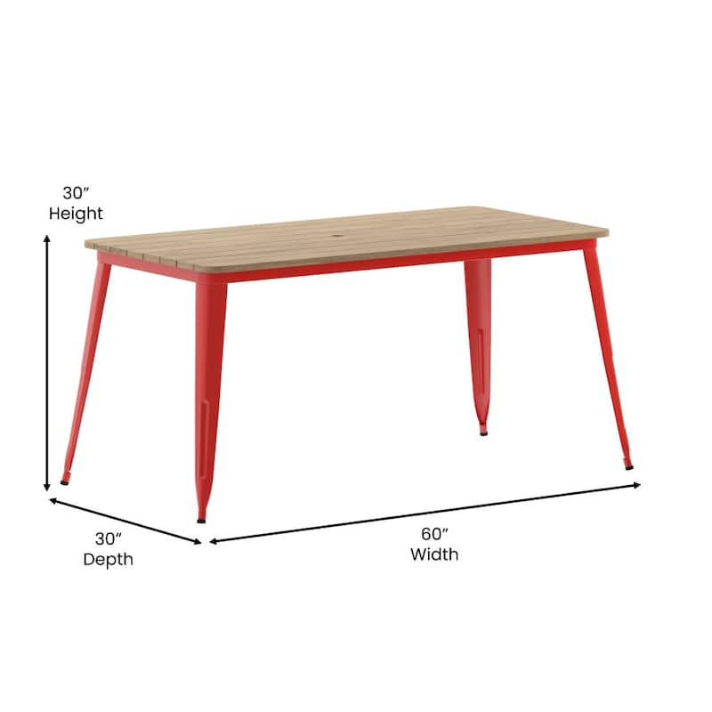 30x60 Commercial Poly Resin Restaurant Table with Umbrella Hole - 30"W x 60"D x 30"H