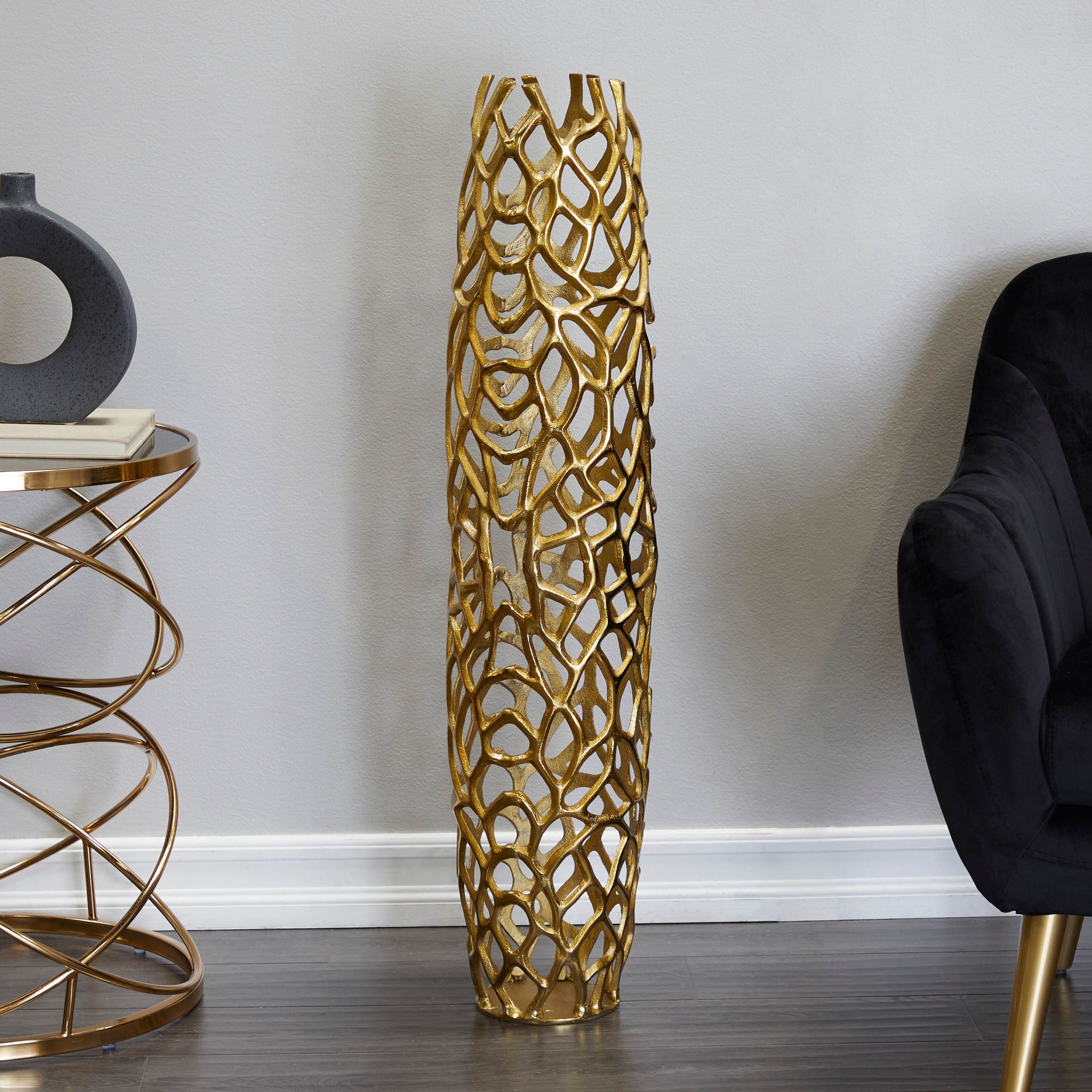 Gold Aluminum Metal Cutout Coral Decorative Vase