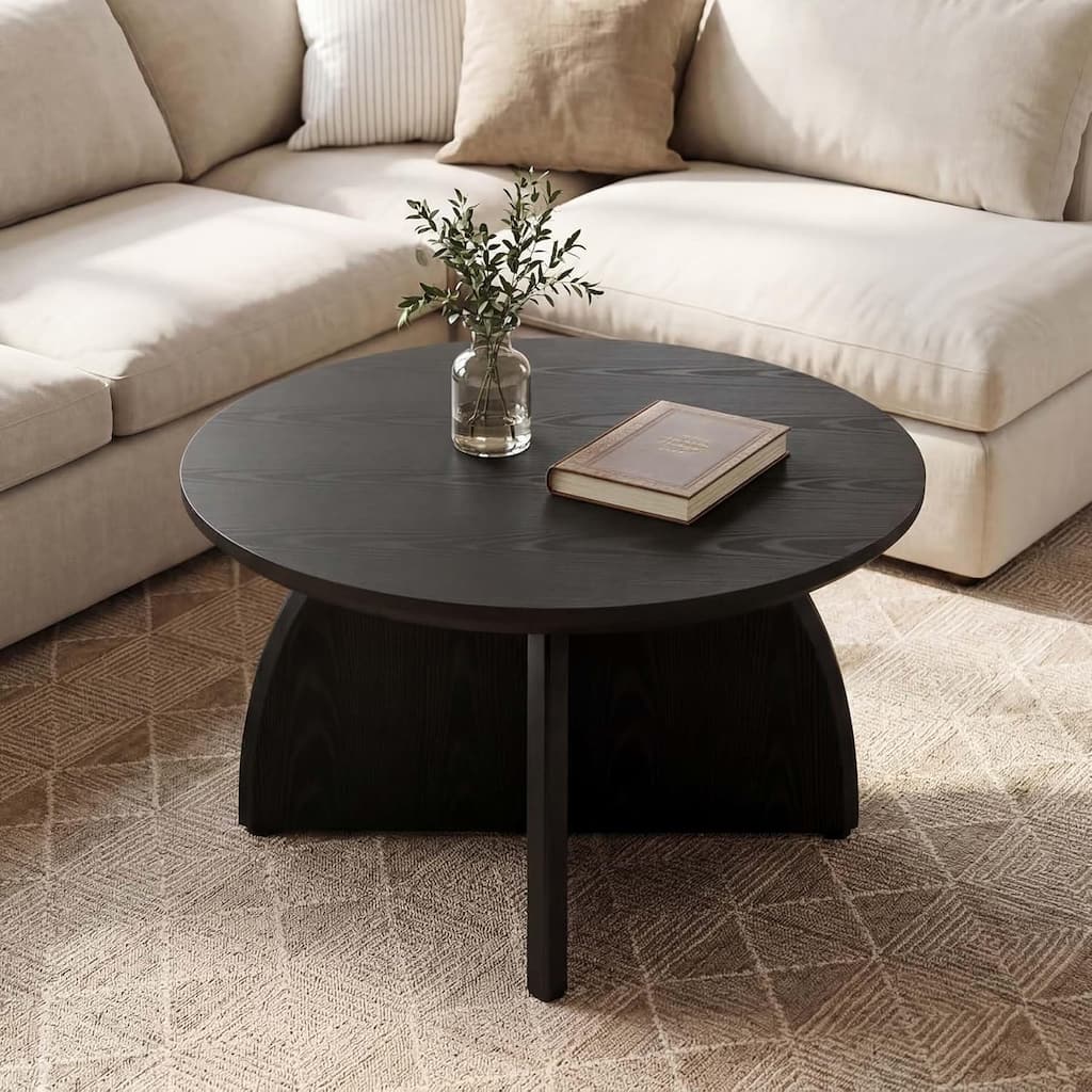 Modern Black Round Coffee Table, 31.5" Circle Center Table for Living Room & Home Office, Easy Assembly Low Cocktail Table