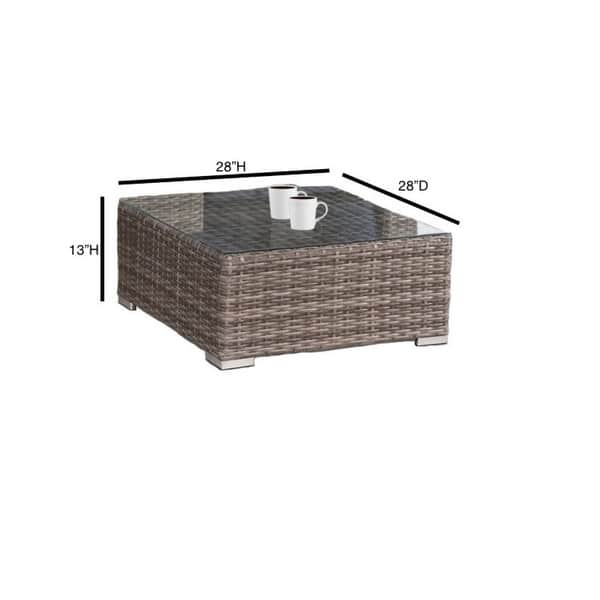 dimension image slide 2 of 4, LSI Antibes Grey Wicker Sunbrella 9-piece Sofa Club Set