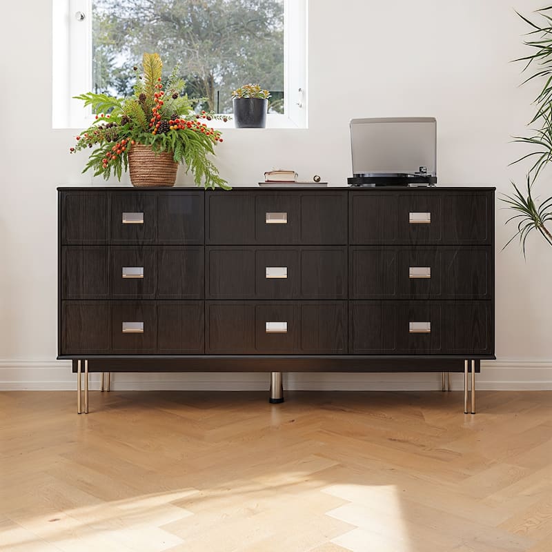 Large Black Dresser with 12 Drawers, 63” Storage Cabinet for Bedroom, Living Room or Entryway, Modern Buffet Sideboard
