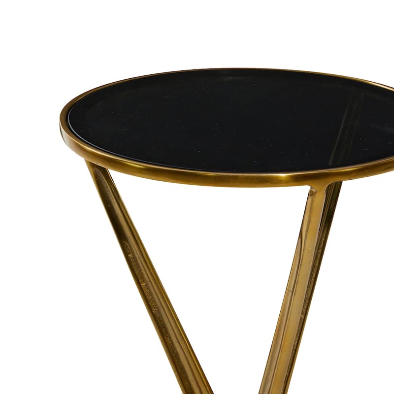 Aluminum Metal or Teak Wood Accent Table with Shaded or Clear Glass Top - Gold or Silver - Roche River Decor