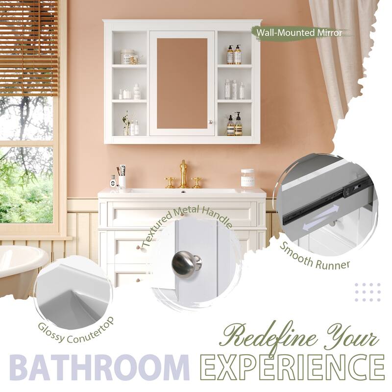 Roomfitters 36" Modern Vanity with Sink and Medicine Cabinet, Bathroom Cabinet with 2 Doors and 4 Drawers