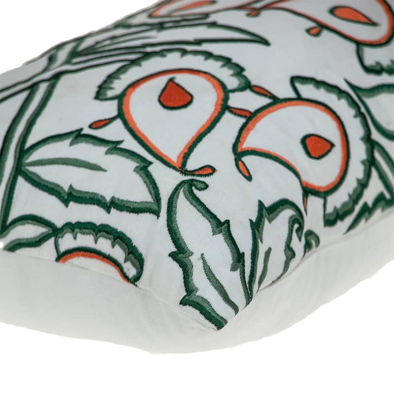 Floral Bud Rectangular Cotton Throw Pillow - 24" - White and Orange