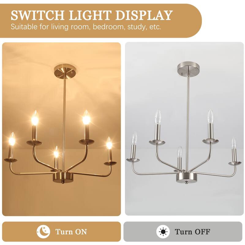 5-Light Rustic Candlestick Hanging Linear Chandelier Lighting Island Chandelier Fixture for Kitchen Island