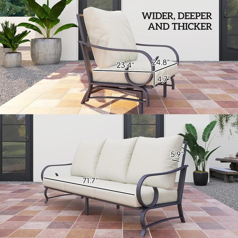 5PCS Patio Set,2 Rocking Chairs 3 Seat Sofa PE Rattan All Weather