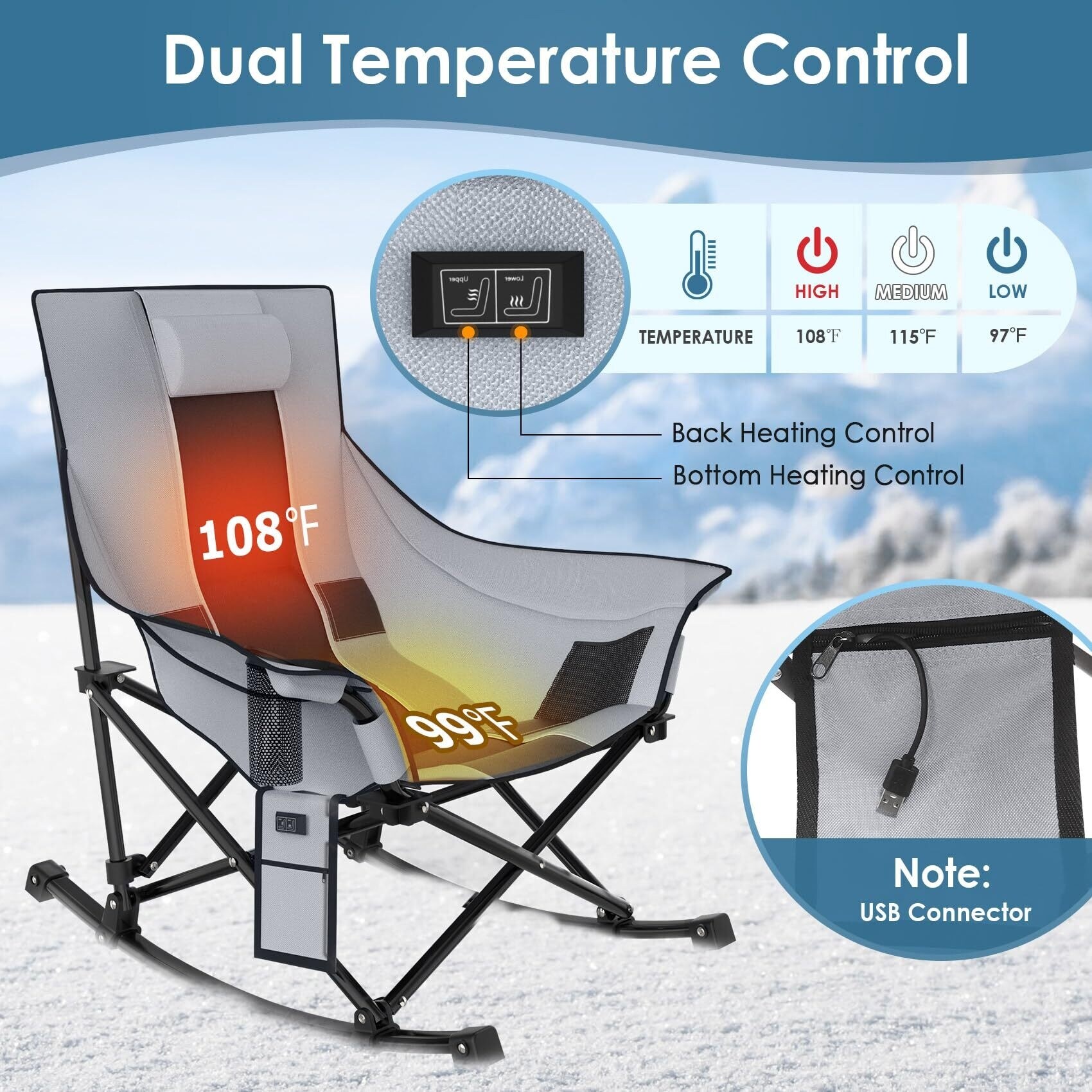 Oversized Heated Camping Chair Rocking Camping Chair Portable