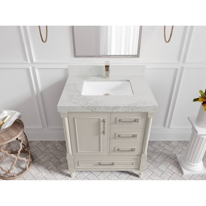 Willow Collections 30 in. W x 22 in. D Aberdeen Single Sink Bathroom Vanity with Countertop - 2" Calacatta Nuvo - Fine Grain