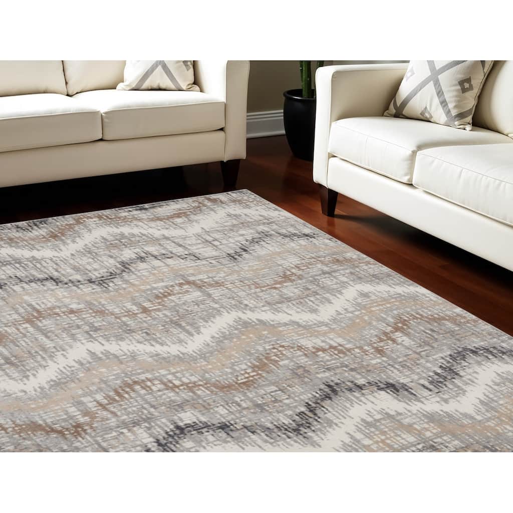 Buke Power Loomed Abstract Modern Non Skid Stain Resistant Low Pile Area Rug By HomeRoots - 144' X '108' X '0.25