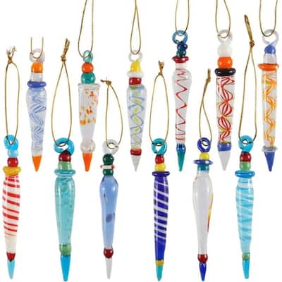 Glass Icicles Christmas Decoration Set - 12 Unique Designs