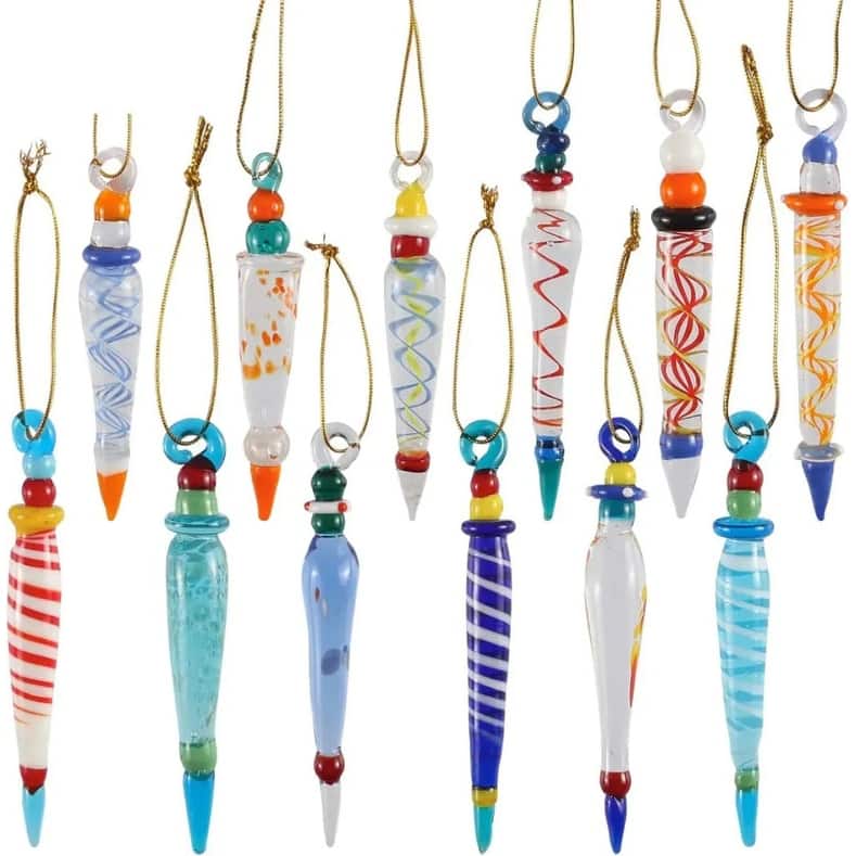 Glass Icicles Christmas Decoration Set - 12 Unique Designs