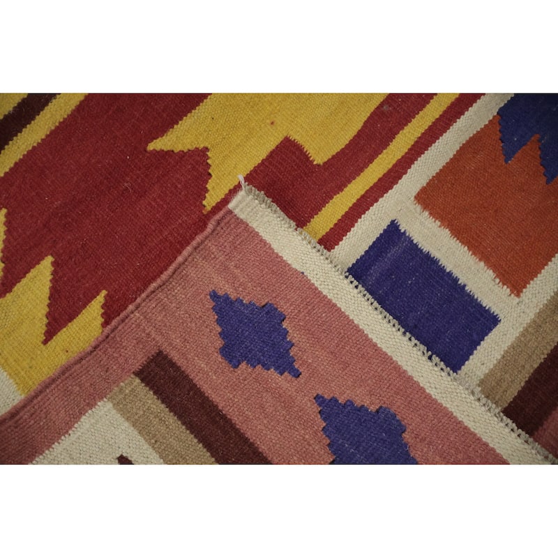 Hand Woven Oriental 100% Wool Carpet Southwestern Tribal Oranges & Rust Kilim Area Rug - 9' 7'' X 8' 2''