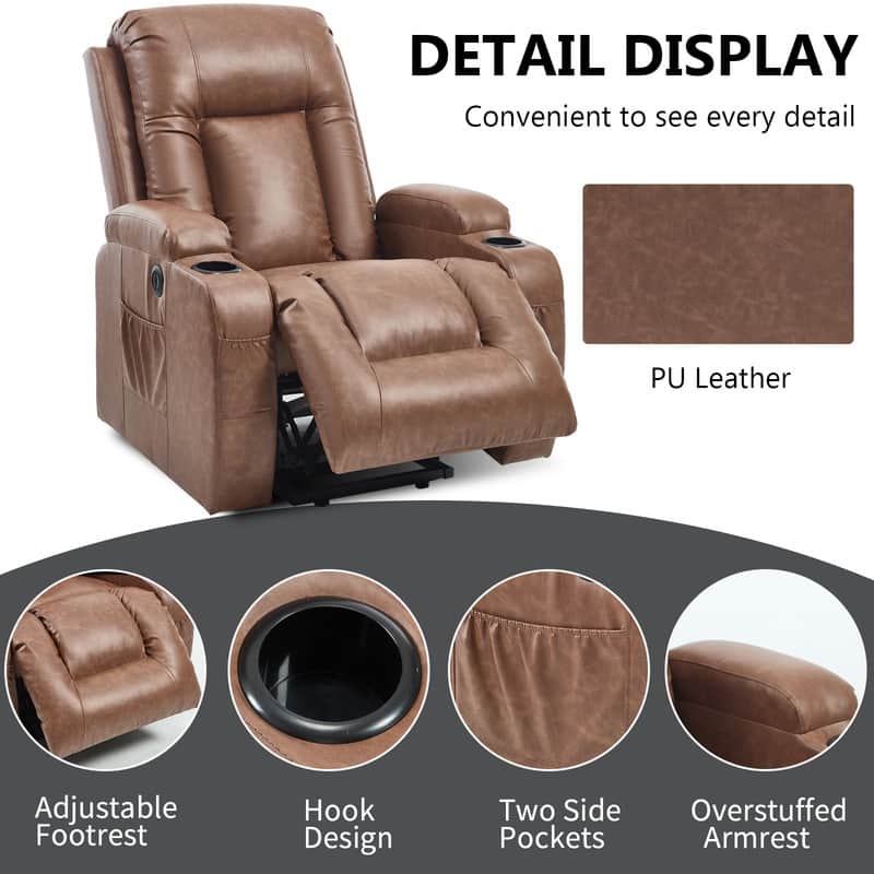 PU Infinite Position Power Lift Recliner with Massage, Heat & USB Charging - 350 LB Capacity