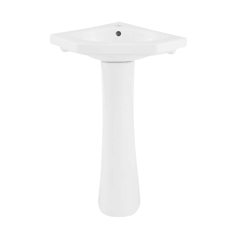 Angers Corner Two-Piece Pedestal Sink - 22.25" x 15.75" 33.65" - 22.25" x 15.75" 33.65" - White