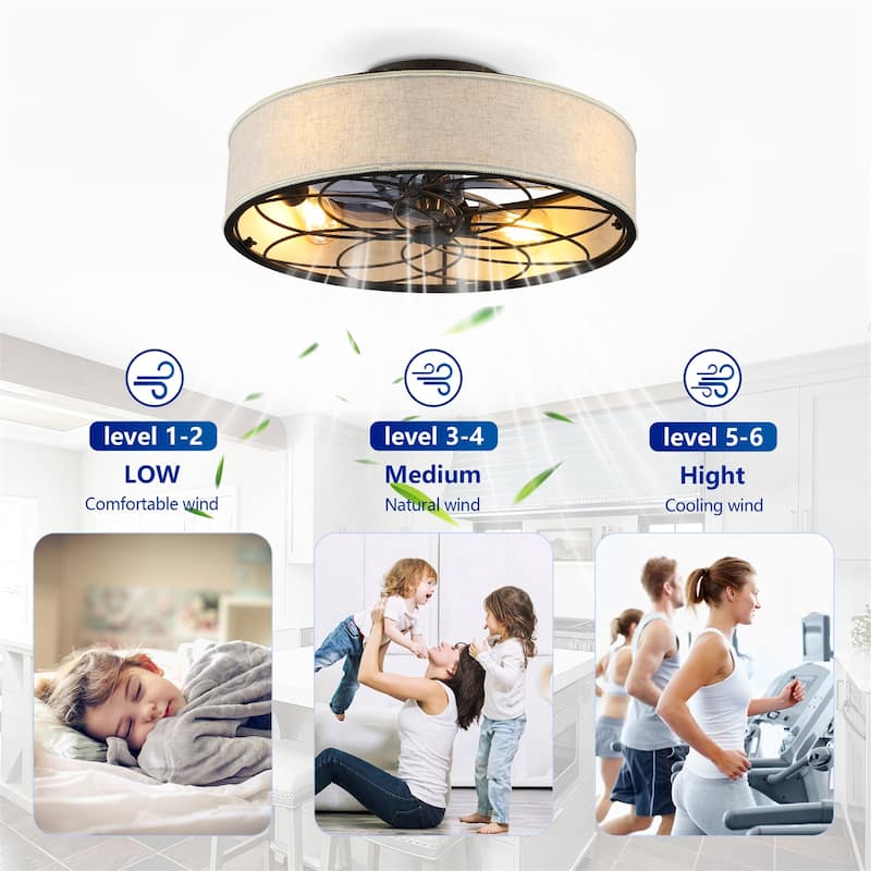 20" Low Profile Fabric Bladeless Ceiling fan with Remote Control, NOT Included Bulbs