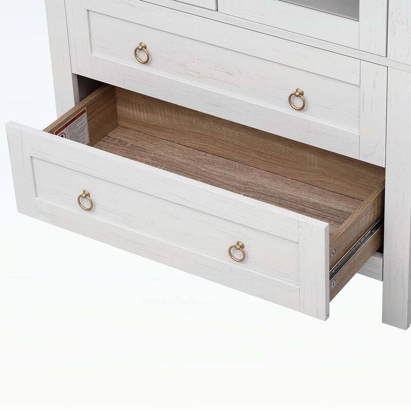 71 Inch Tall Cabinet with 2 Large Drawers,Adjustable Shelves,and Glass Doors for Modern Farmhouse Storage