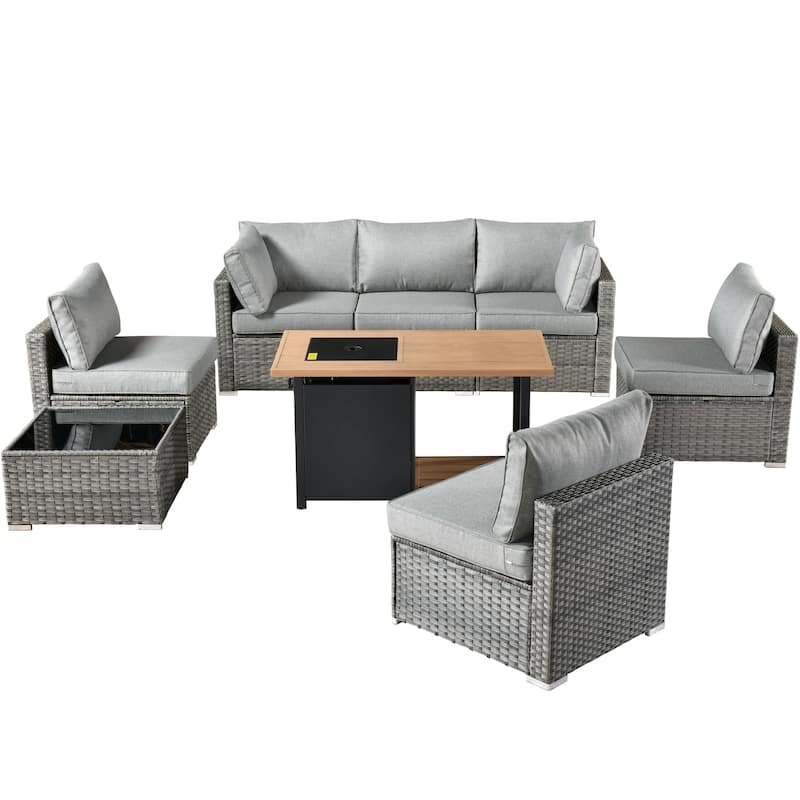 XIZZI 8-piece Outdoor Furniture Patio Wicker Sofa Set with Fire Pit