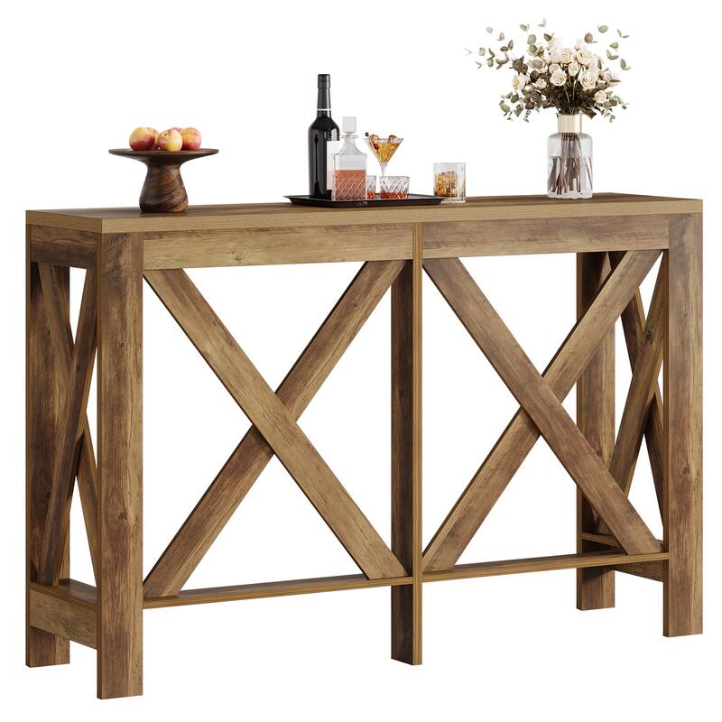 63-inch Rectangular Counter Height Bar Pub Table - 63" L x 15.7" W x 39.37" H - Brown