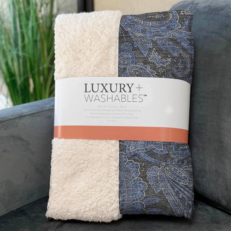 Premium Machine Washable Paisley Sherpa Throw Blanket