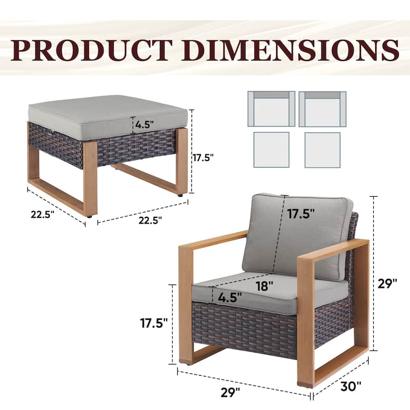 Gymojoy Outdoor Patio Chair with 2 Ottomans