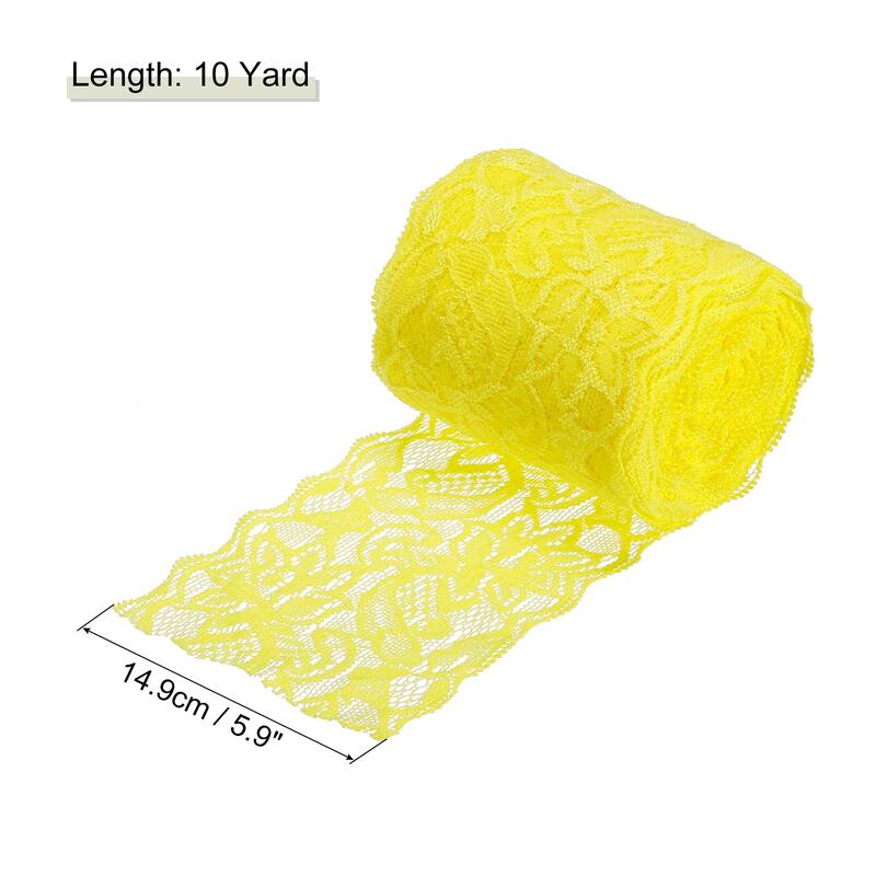 3 Inch Wide 10 Yard Lace Ribbon Floral Pattern Yellow Lace Trim Ribbon - Yellow