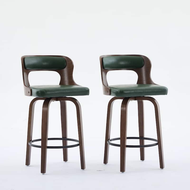 SEYNAR PU Leather 360 Degree Swivel Open Back Bar Stools Wood Legs Set of 4