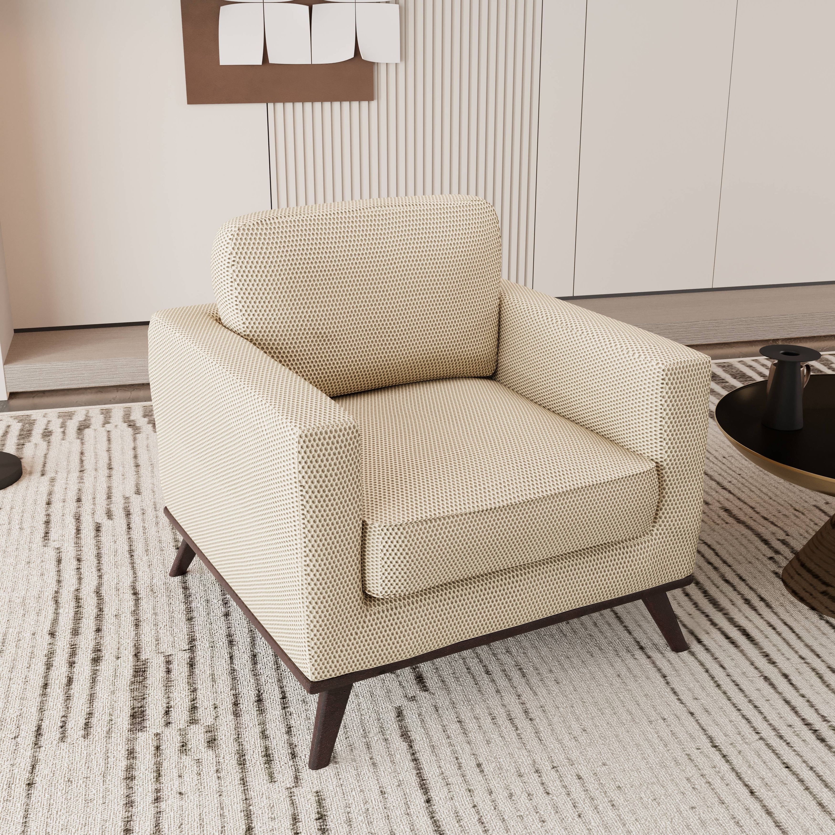 Chester Modern Leather or Mesh Armchair - Solid Birch Wood Frame - Contemporary Side Accent Chair for Living Room & Lounge