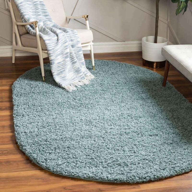 Shag Laurian Collection Area Rug - 3'3"x5'3" Oval - Light Slate Blue