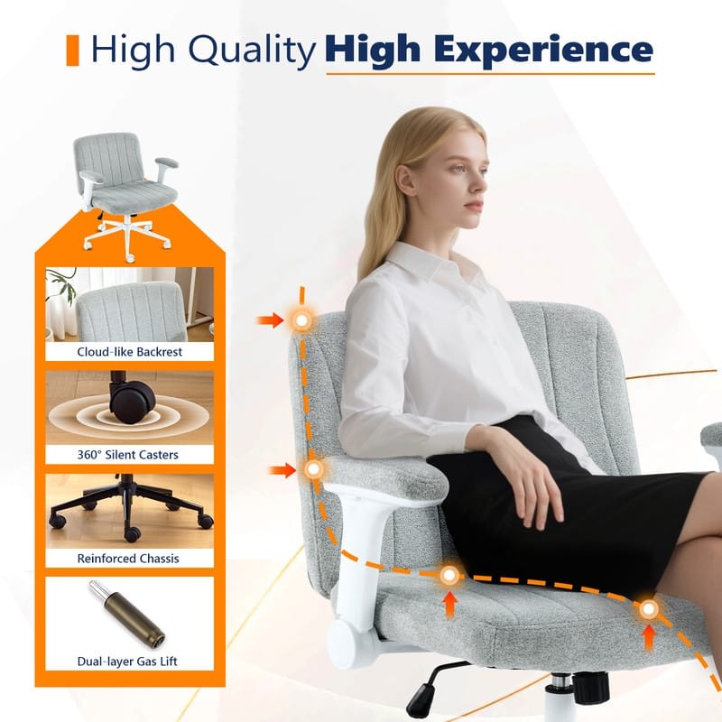 Chenille Swivel Chair With Adjustable Flip-Up Arms For Cross-Legged