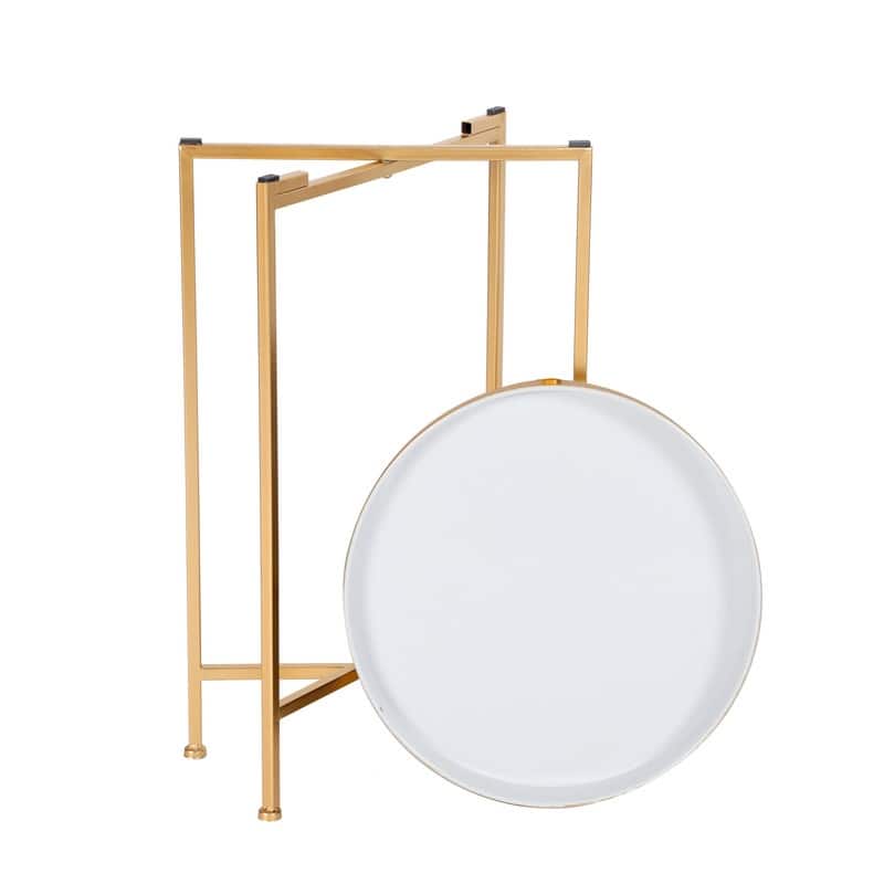 Adeco Round End Table Gold Metal Side Nightstand Accent Coffee Tables - 15""(D)x 15""(W)x 25.7""(H)