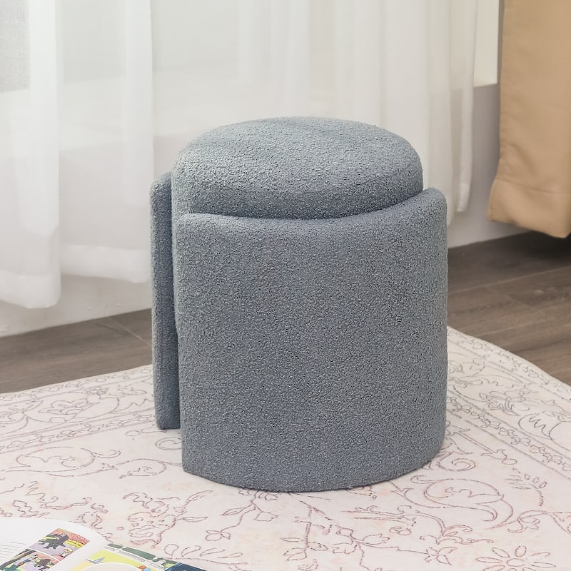 Adeco Round Ottoman Teddy Foot Stool for Living Room Bedroom