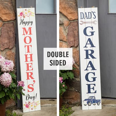 Glitzhome 42"H Wooden Double Sided Mother's/Father's Day Porch Sign Wall Decor