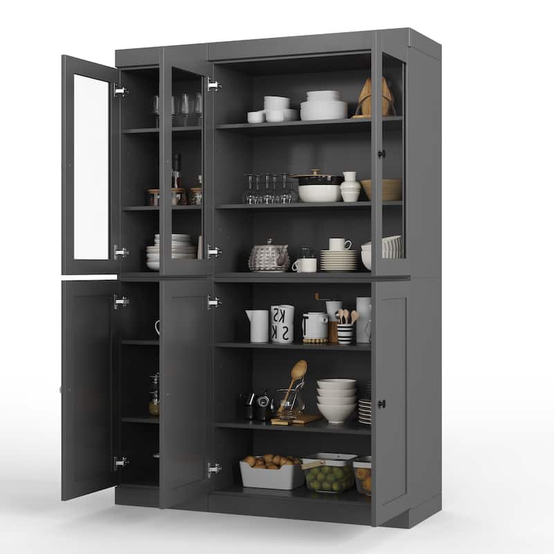 Palace Imports 100% Solid Wood 48.5" Pantry Cabinet with Clear Glass, Shaker Doors and Adjustable Shelves