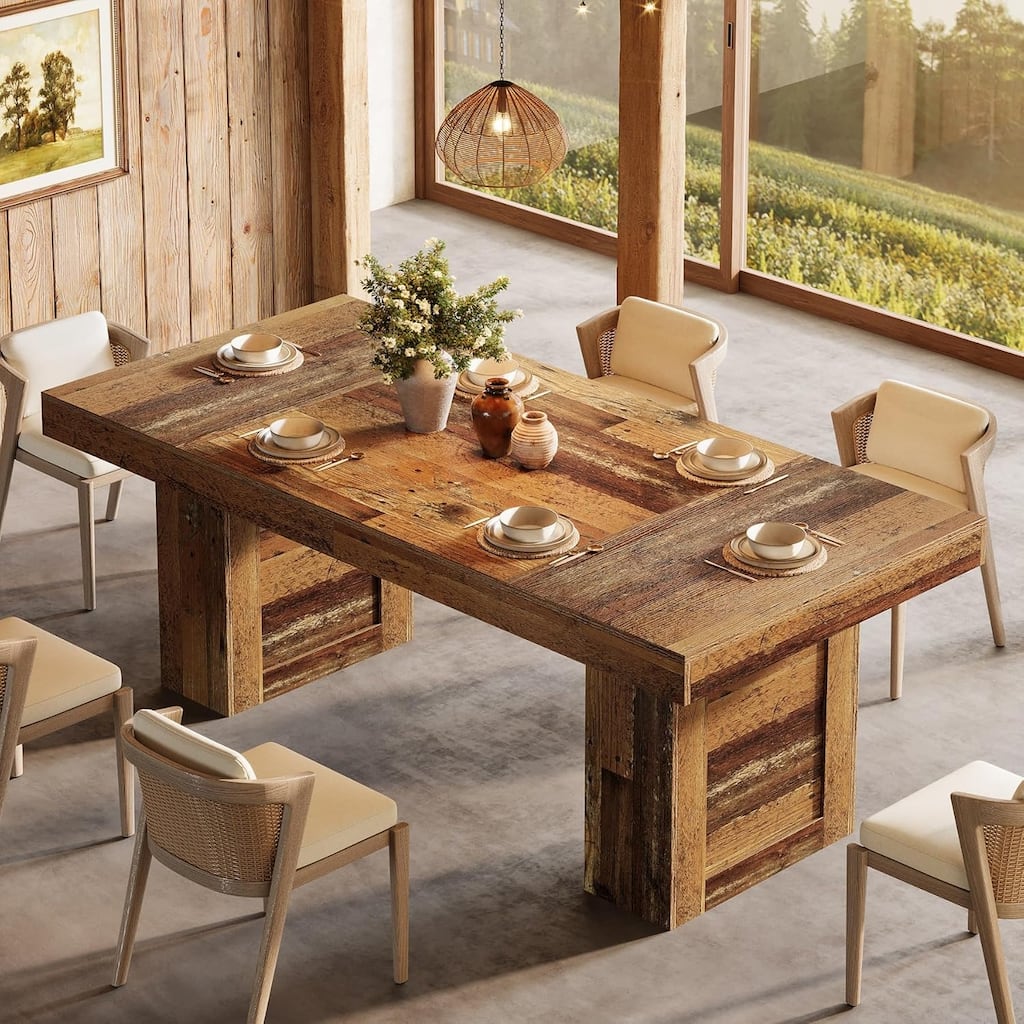 63'' Farmhouse Dining Table for 6, Rectangle Wooden Kitchen Table