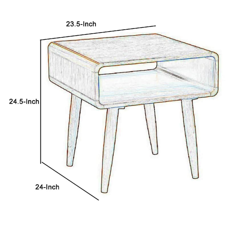Rectangular Wooden End Table with Open Shelf and Splayed legs, Brown