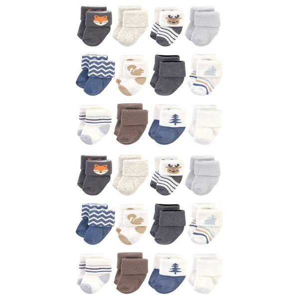 slide 1 of 1, Hudson Baby Cotton Rich Baby Terry Socks 24-Pack, Boy Woodland, 0-3 Months - Boy Woodland 0-3 Months - Boy Woodland
