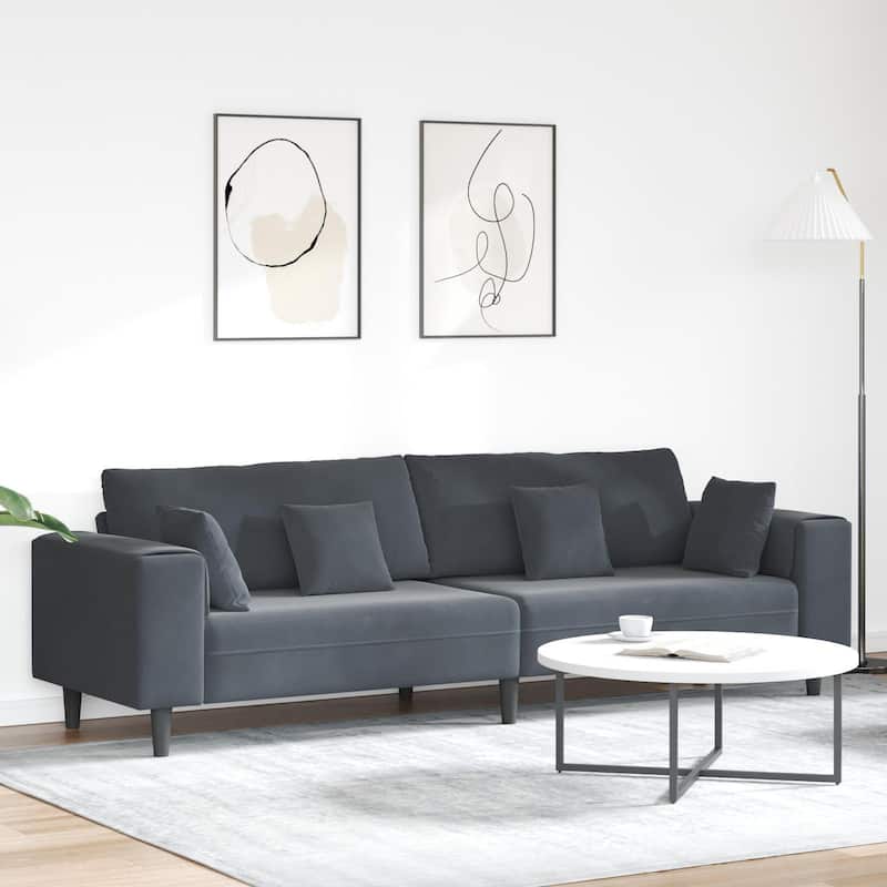 vidaXL Velvet Sofa with Cushion with Pillow Black/Dark Grey 208 cm Velvet - Grey Modular Sectional