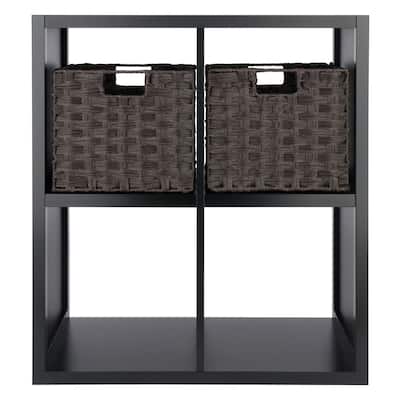 3 Pc Storage Shelf with 2 Foldable Woven Baskets - 27" - Black