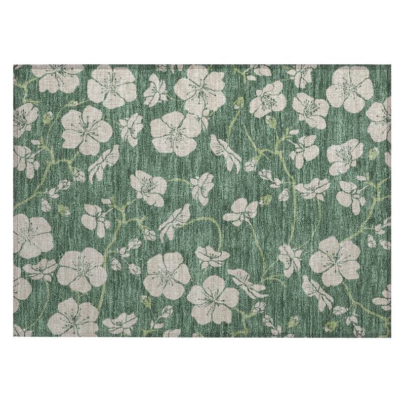 Machine Washable Indoor/ Outdoor Floral Zen Chantille Rug