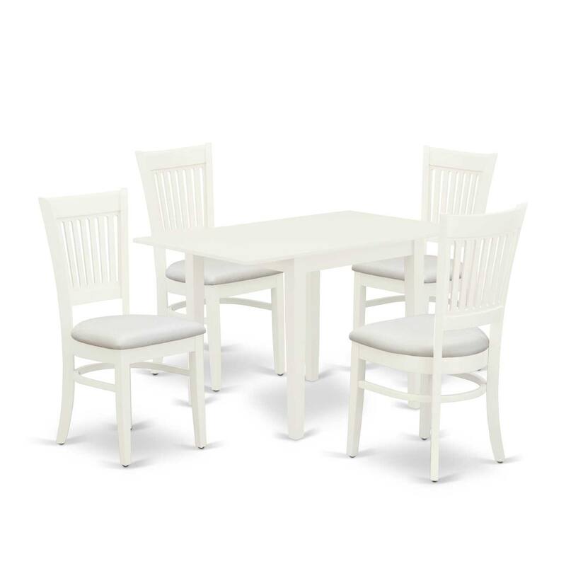 5-Piece Linen White Finish Solid Wood Top - Rectangular Dining Room Set Seats-4