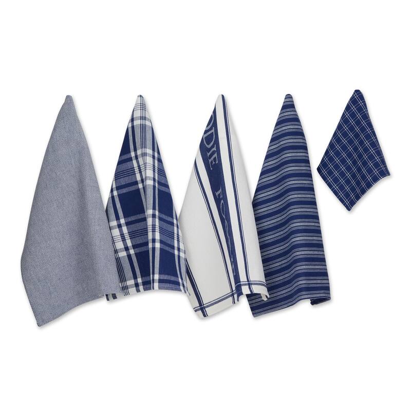 DII Foodie Dishtowel And Dishcloth 5 Piece - Nautical Blue