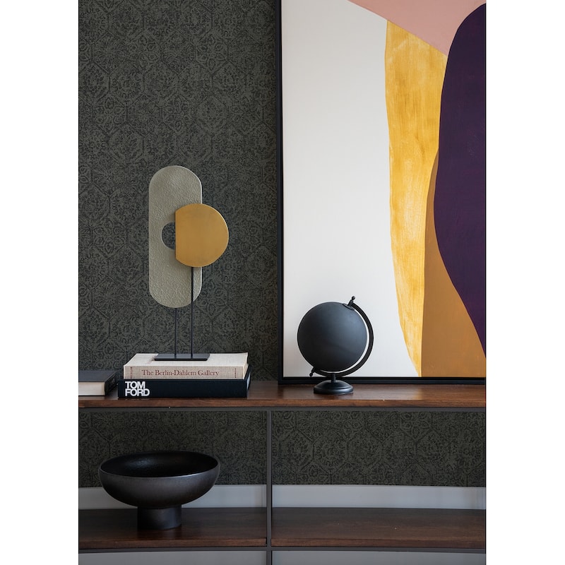 Advantage Edsel Charcoal Geometric Wallpaper - 20.9in x 396in x 0.025in - 20.9in x 396in x 0.025in