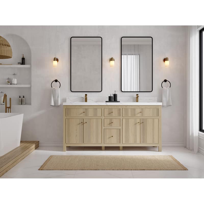 Willow Collections 72 x 22 Sonoma White Oak Wood Double Sink Bathroom Vanity with Quartz or Marble Countertop