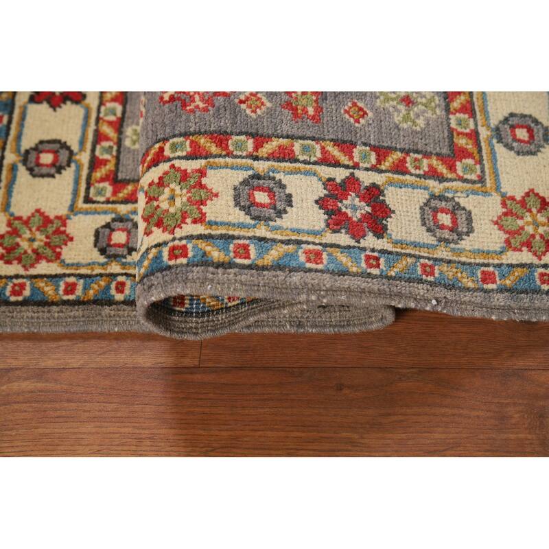 Gray Geometric Kazak Oriental Foyer Rug Handmade Wool Carpet - 2'0" x 3'0"