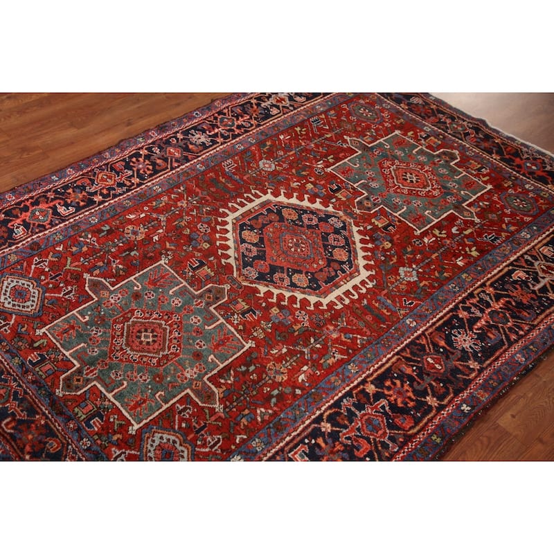 Vegetable Day Antique Geometric Gharajeh Persian Wool Carpet - 4'9" x 6'4"