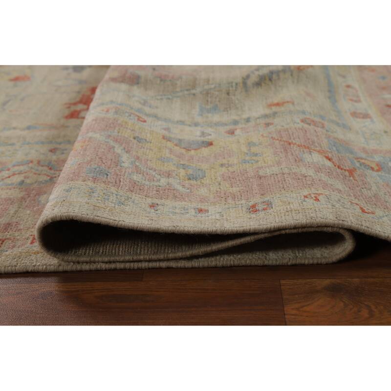 Vegetable Dye Oushak Turkish Area Rug Floral Handmade Wool Carpet - 6'1"x 8'10"