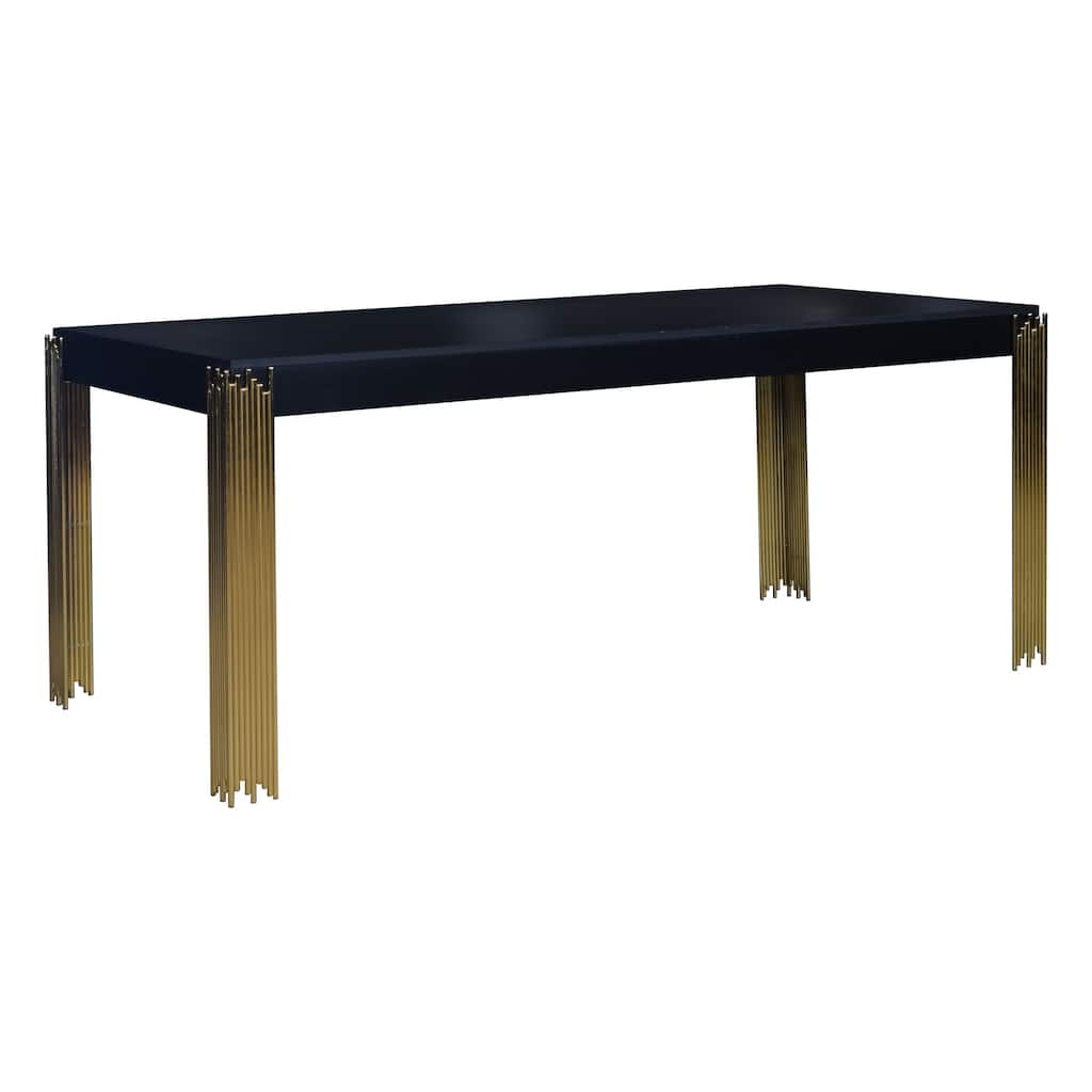 Theo Dining Table, Gold Metal Legs, Retro Black Wood Frame, 72 Inch